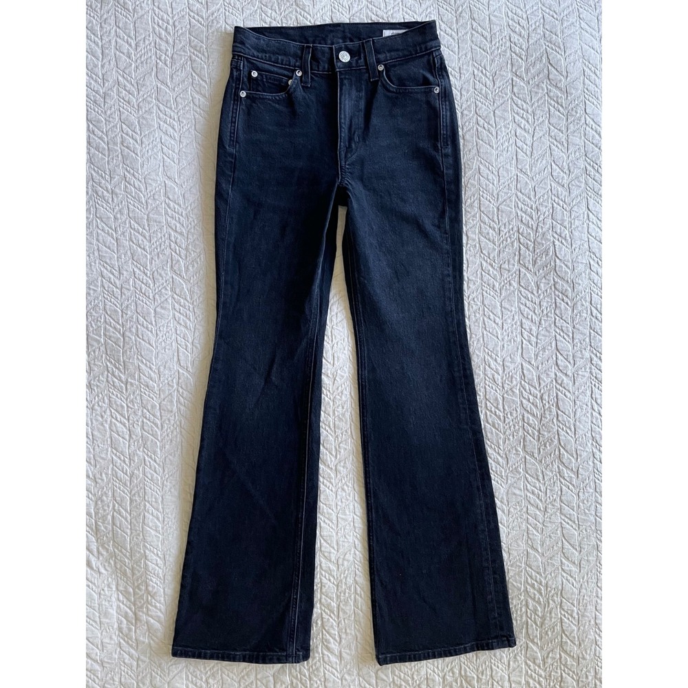 AYR The Ray Modern Flare Size 24S Valet Black Jeans High Rise - Picture 3 of 8